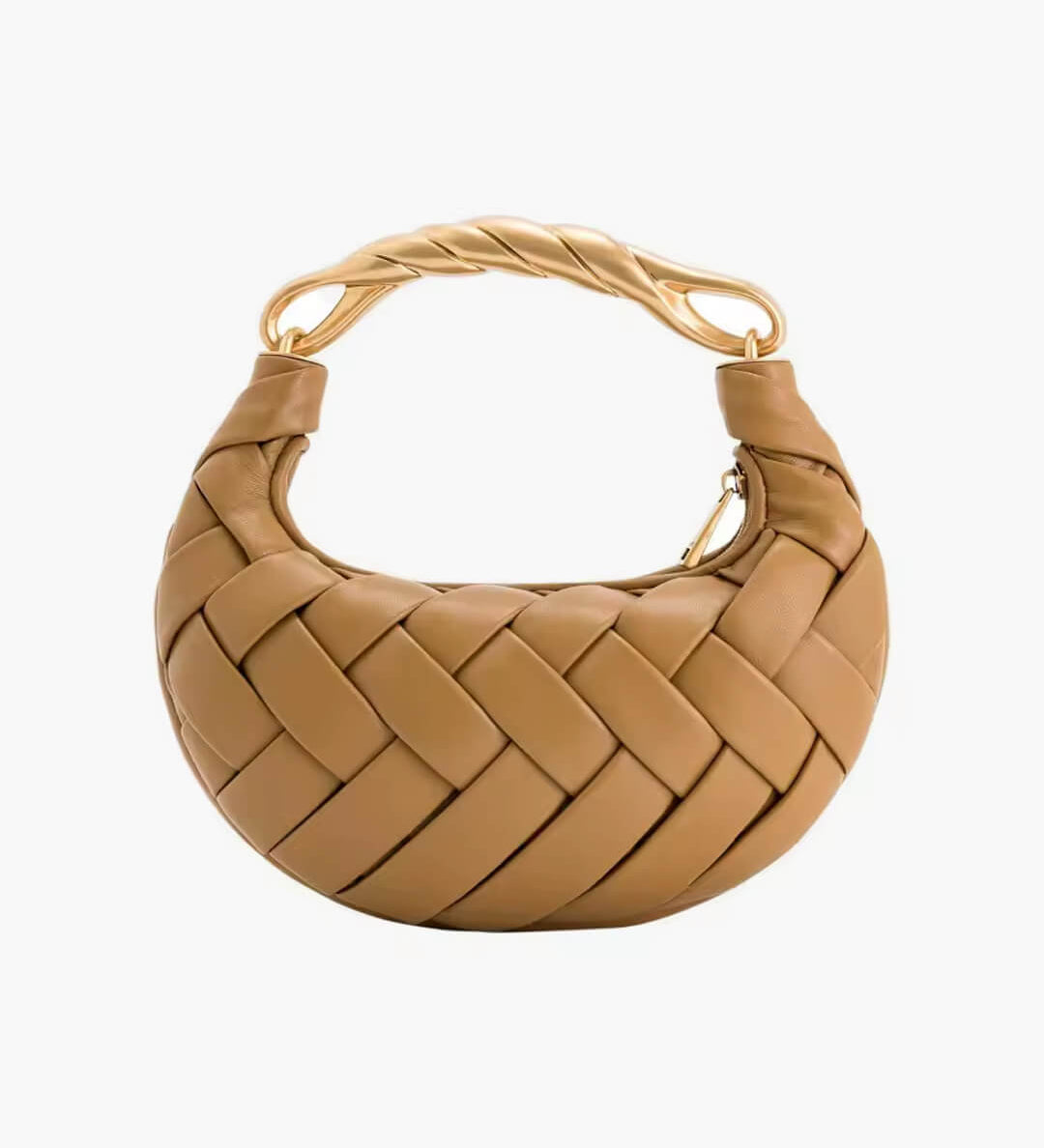 Alexandra Hobo Mini Bag with Golden Handle – Woven Textured Statement Handbag - in Beige | Arvea Bags