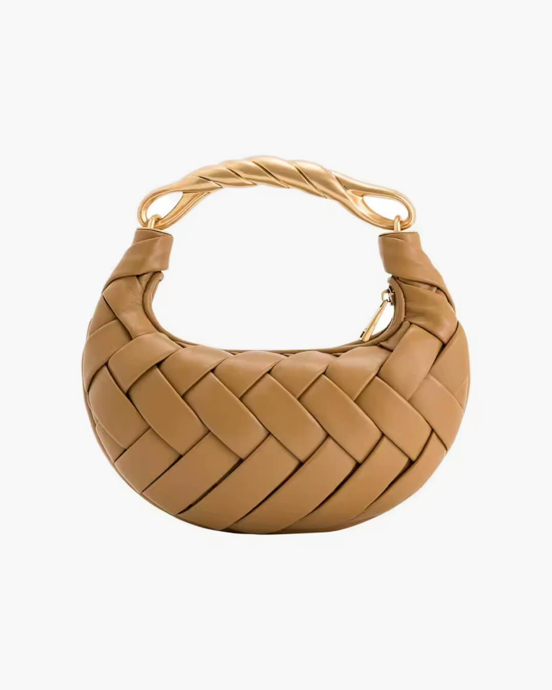 Alexandra Hobo Mini Bag with Golden Handle – Woven Textured Statement Handbag - in Beige | Arvea Bags