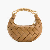 Alexandra Hobo Mini Bag with Golden Handle – Woven Textured Statement Handbag - in Beige | Arvea Bags