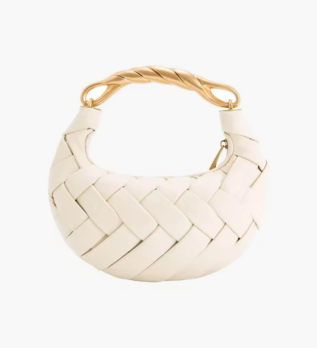 Alexandra Hobo Mini Bag with Golden Handle – Woven Textured Statement Handbag - in White | Arvea Bags