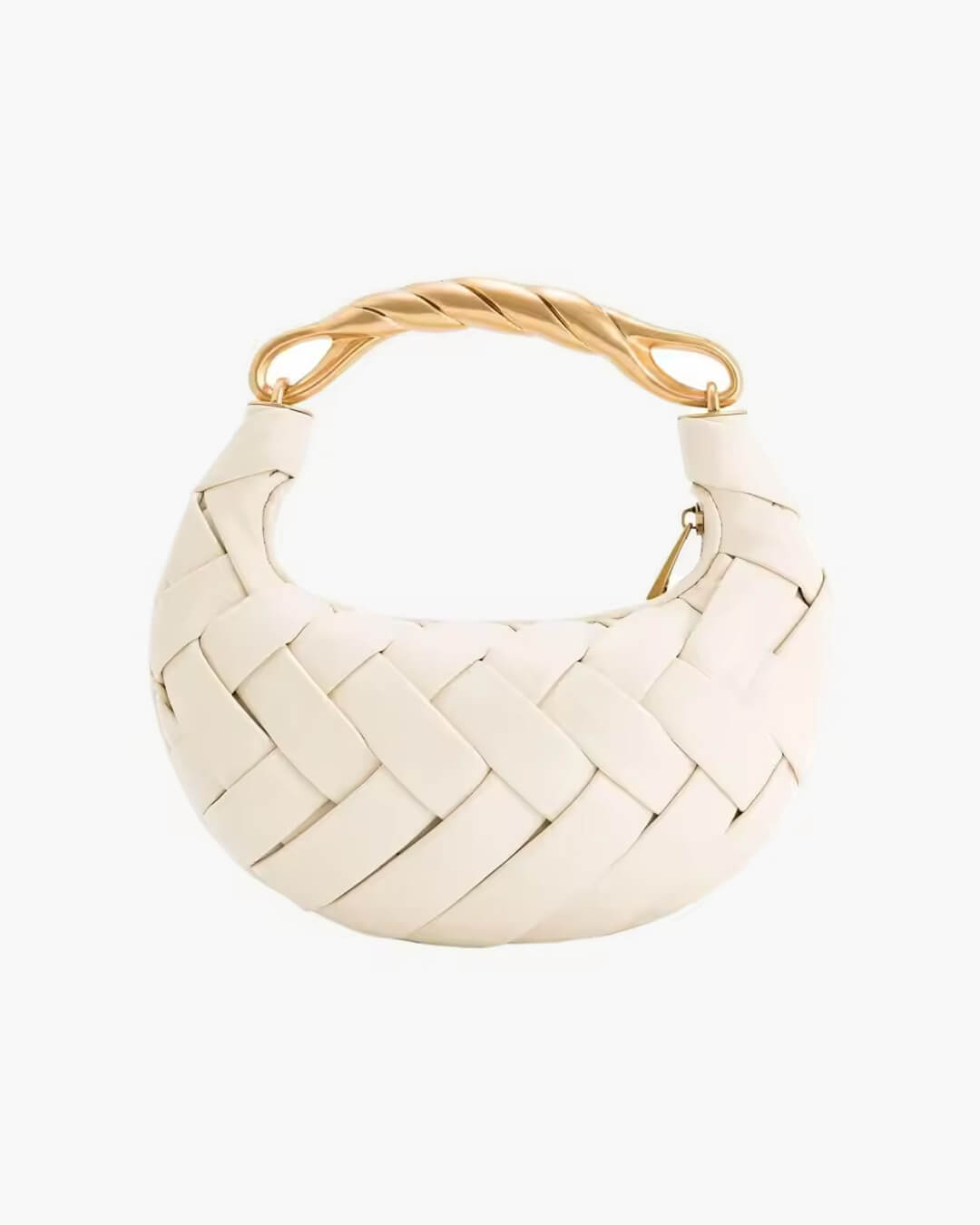 Alexandra Hobo Mini Bag with Golden Handle – Woven Textured Statement Handbag - in White | Arvea Bags