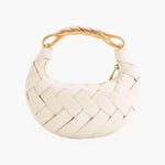 Alexandra Hobo Mini Bag with Golden Handle – Woven Textured Statement Handbag - in White | Arvea Bags