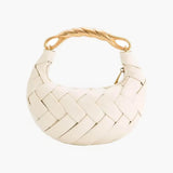 Alexandra Hobo Mini Bag with Golden Handle – Woven Textured Statement Handbag - in White | Arvea Bags