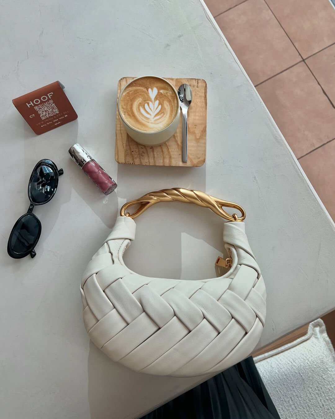 Alexandra Hobo Mini Bag with Golden Handle – Woven Textured Statement Handbag - in White | Arvea Bags