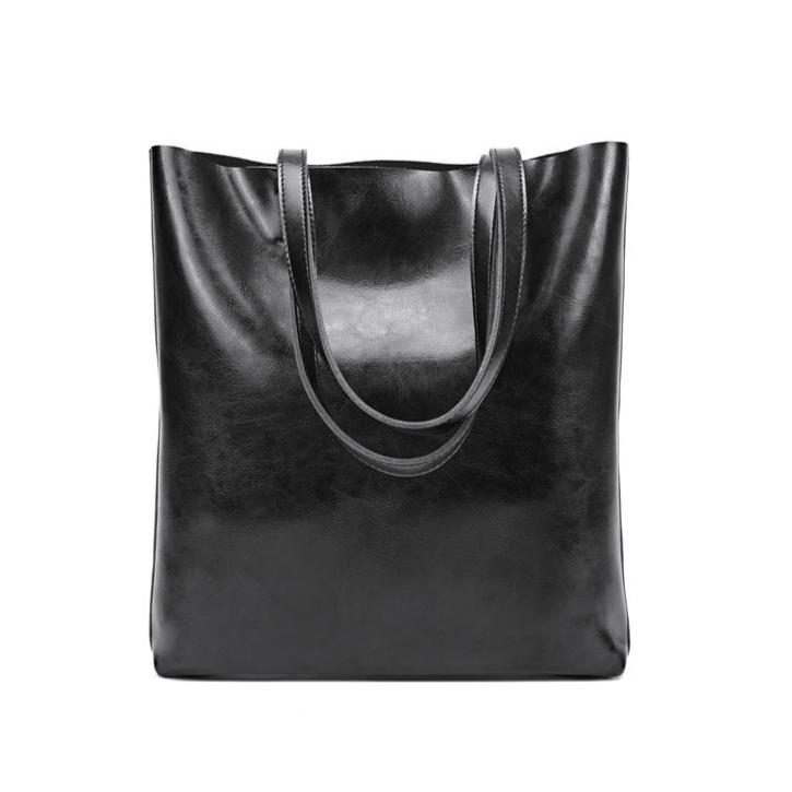 Alma | Classic Leather Tote Bag – Slim Handles & Spacious Interior - in Black | Arvea Bags