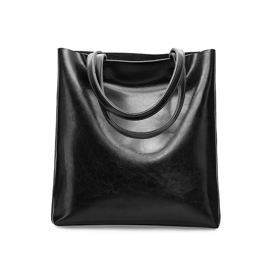 Alma | Classic Leather Tote Bag – Slim Handles & Spacious Interior - in Black | Arvea Bags