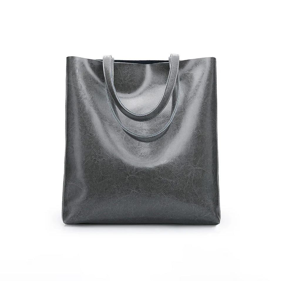 Alma | Classic Leather Tote Bag – Slim Handles & Spacious Interior - in Dark Grey | Arvea Bags