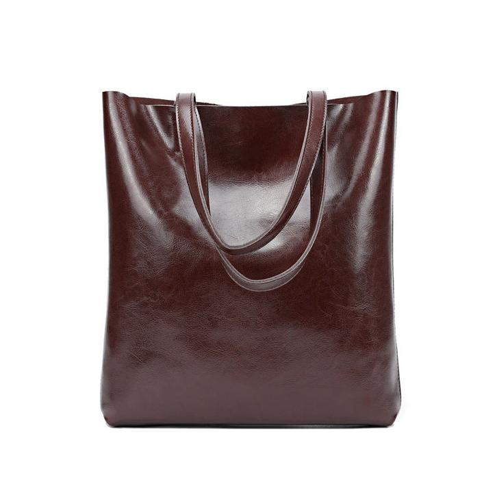 Alma | Classic Leather Tote Bag – Slim Handles & Spacious Interior - in Espresso Brown | Arvea Bags