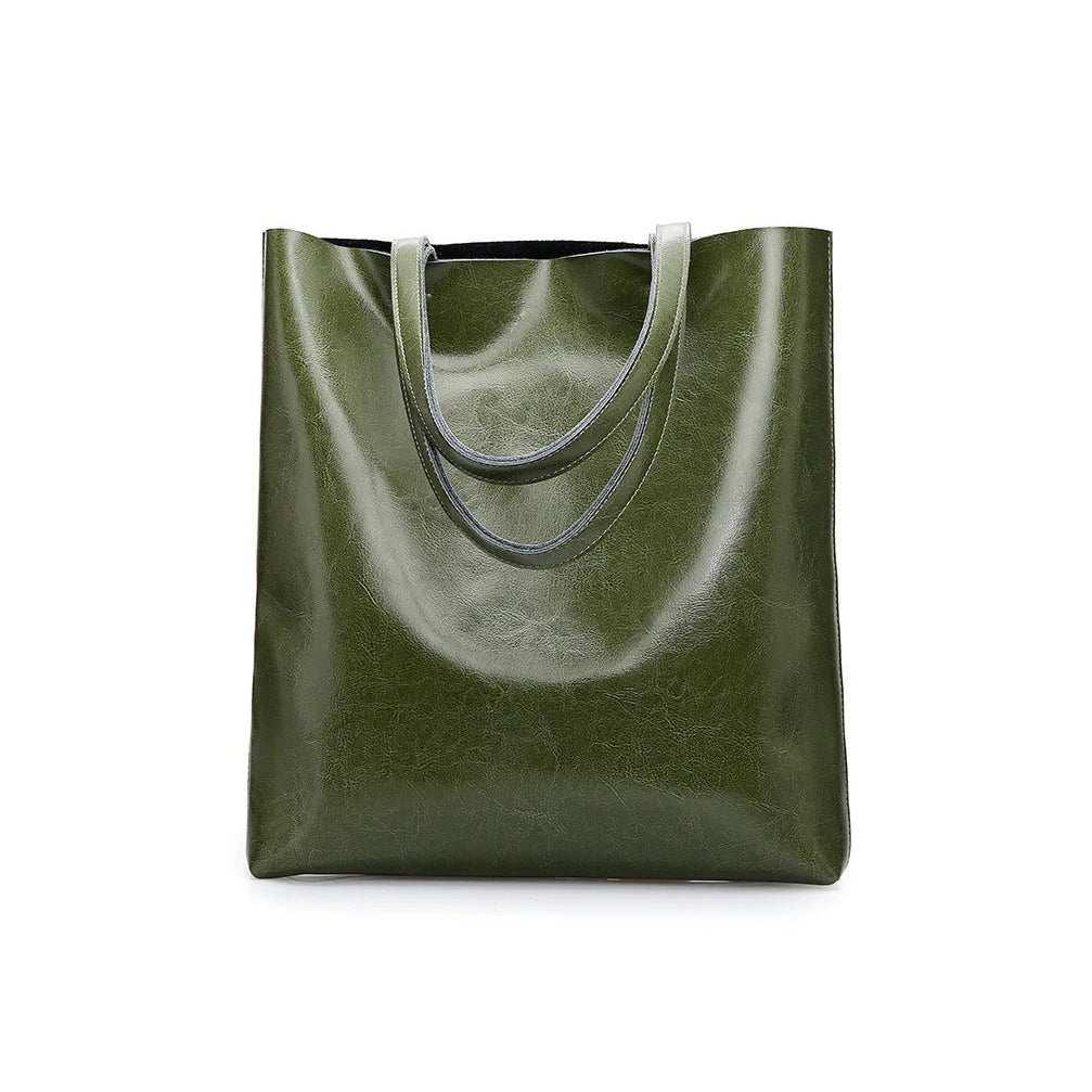 Alma | Classic Leather Tote Bag – Slim Handles & Spacious Interior - in Green | Arvea Bags