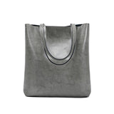 Alma | Classic Leather Tote Bag – Slim Handles & Spacious Interior - in Grey | Arvea Bags
