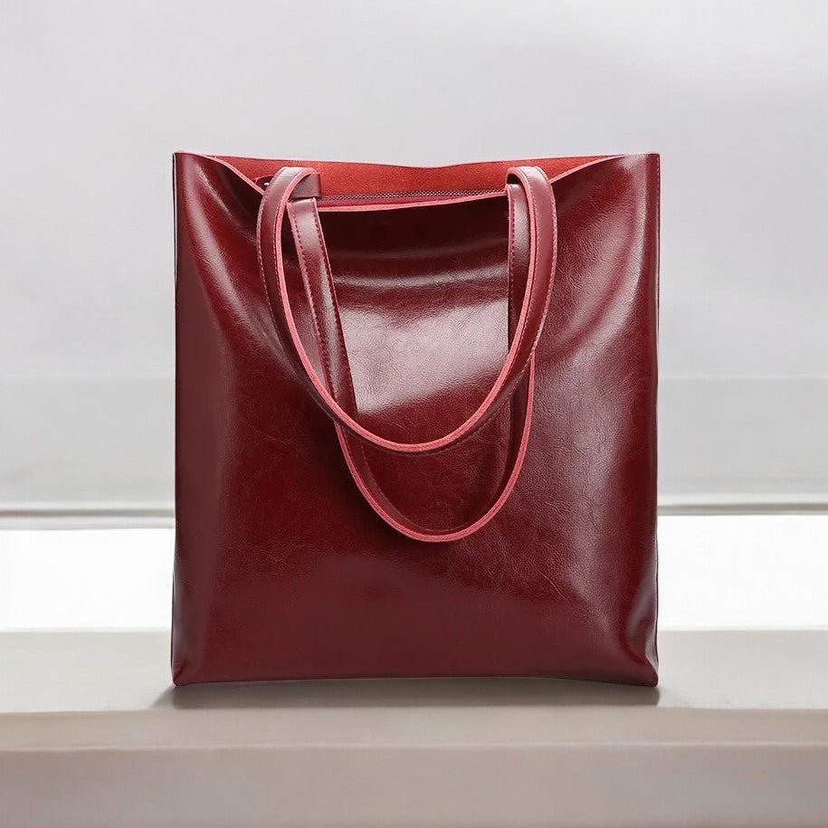 Alma | Classic Leather Tote Bag – Slim Handles & Spacious Interior - in Red | Arvea Bags