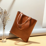 Alma | Classic Leather Tote Bag – Slim Handles & Spacious Interior - in Tan Brown | Arvea Bags