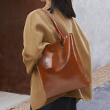 Alma | Classic Leather Tote Bag – Slim Handles & Spacious Interior - in Tan Brown | Arvea Bags