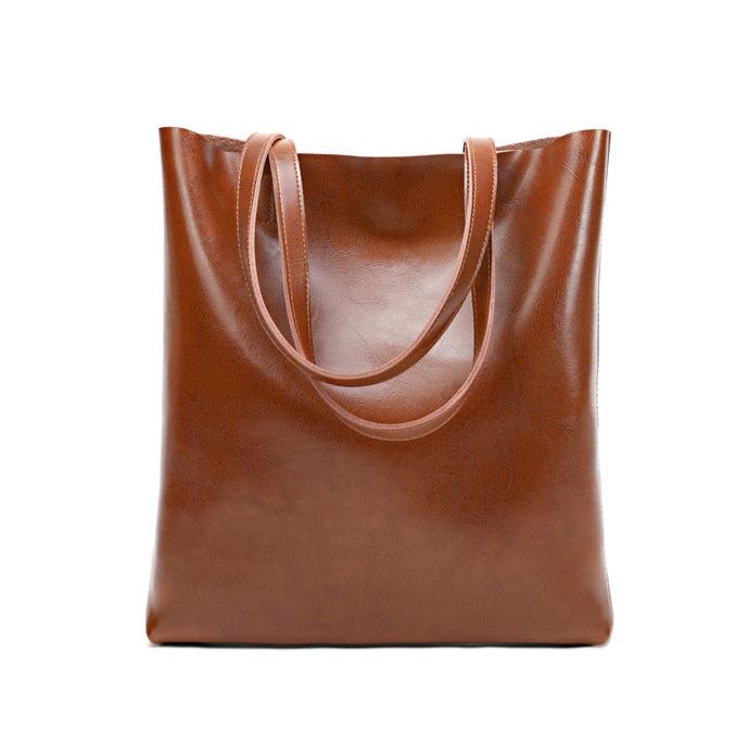 Alma | Classic Leather Tote Bag – Slim Handles & Spacious Interior - in Tan Brown | Arvea Bags