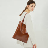 Alma | Classic Leather Tote Bag – Slim Handles & Spacious Interior - in Tan Brown | Arvea Bags