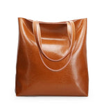Alma | Classic Leather Tote Bag – Slim Handles & Spacious Interior - in Tan Brown | Arvea Bags