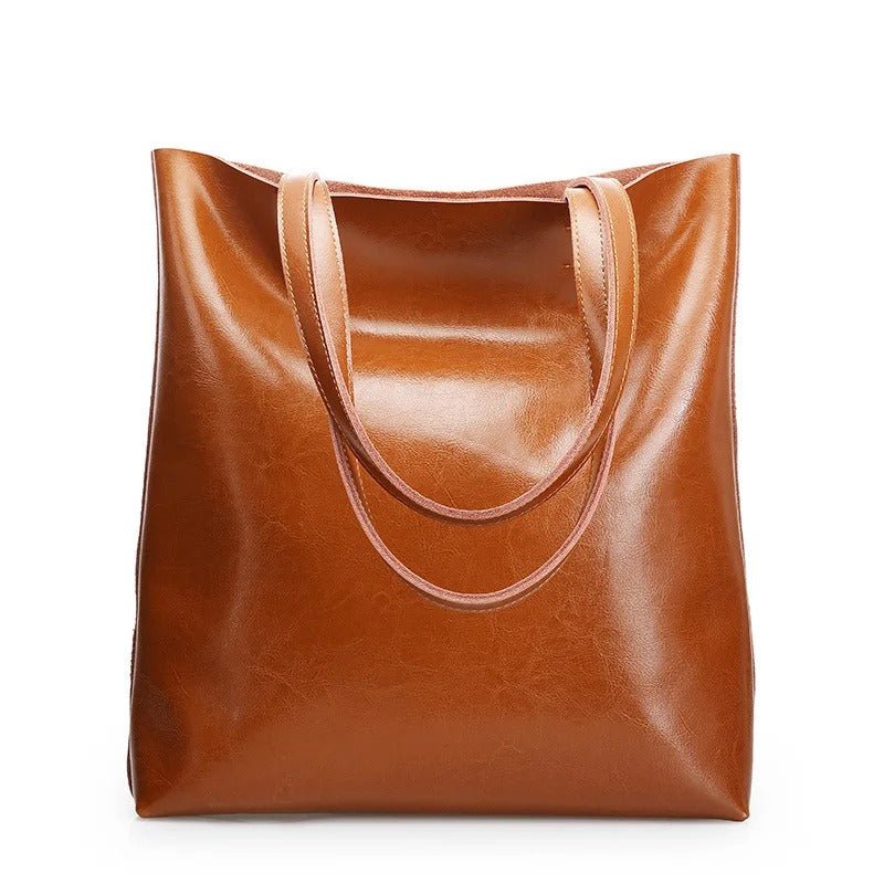 Alma | Classic Leather Tote Bag – Slim Handles & Spacious Interior - in Tan Brown | Arvea Bags