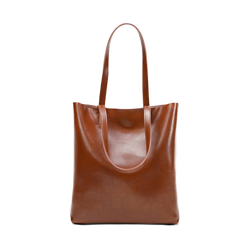 Alma | Classic Leather Tote Bag – Slim Handles & Spacious Interior - in Tan Brown | Arvea Bags