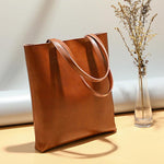 Alma | Classic Leather Tote Bag – Slim Handles & Spacious Interior - in Tan Brown | Arvea Bags