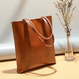 Alma | Classic Leather Tote Bag – Slim Handles & Spacious Interior - in Tan Brown | Arvea Bags
