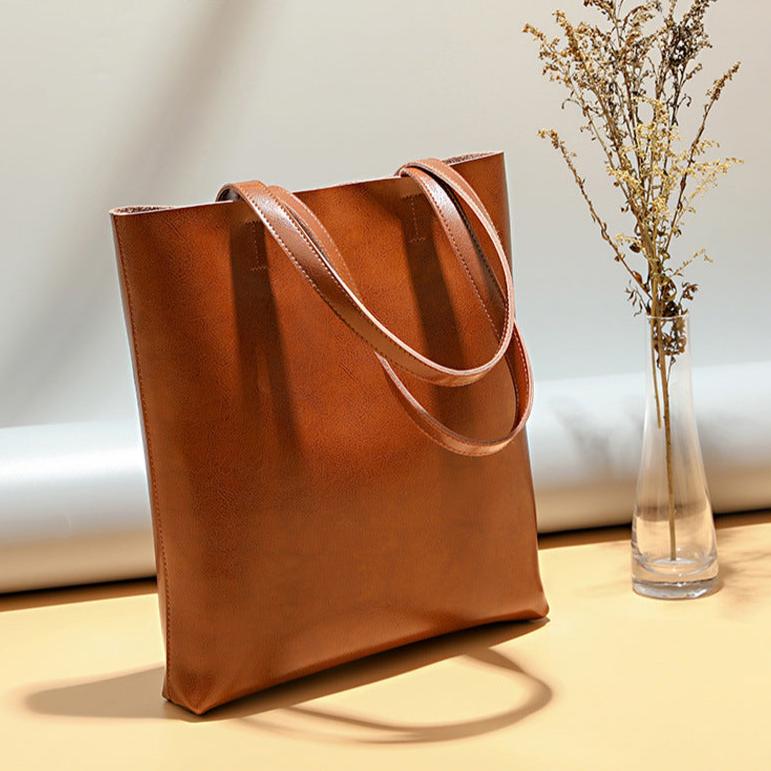 Alma | Classic Leather Tote Bag – Slim Handles & Spacious Interior - in Tan Brown | Arvea Bags