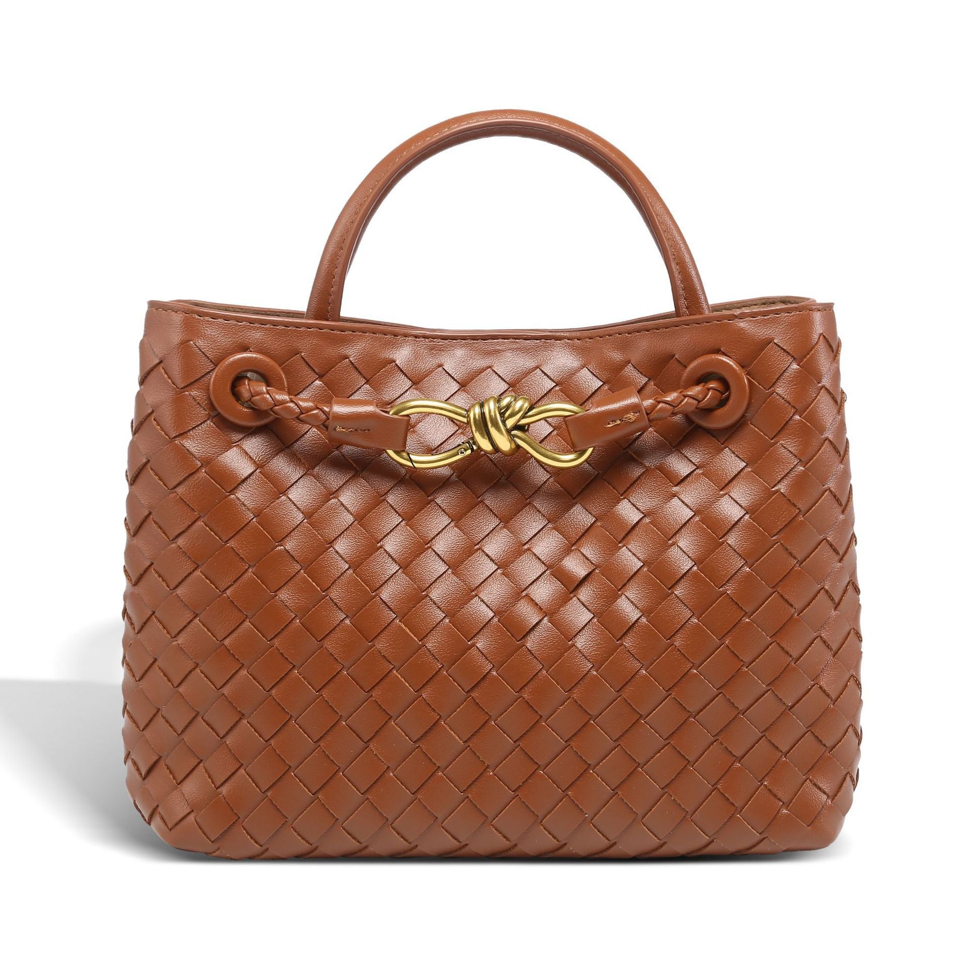 Alyn | Black Woven Midi Leather Tote Bag – Effortless Elegance & Timeless Appeal - in Light Brown | Arvea Bags