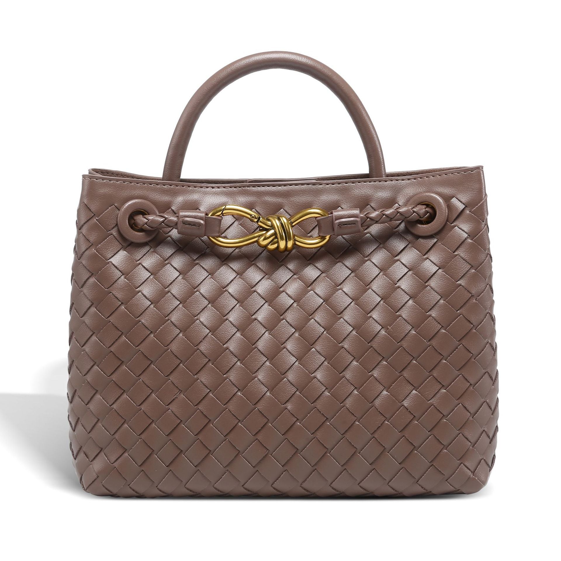 Alyn | Black Woven Midi Leather Tote Bag – Effortless Elegance & Timeless Appeal - in Taupe | Arvea Bags