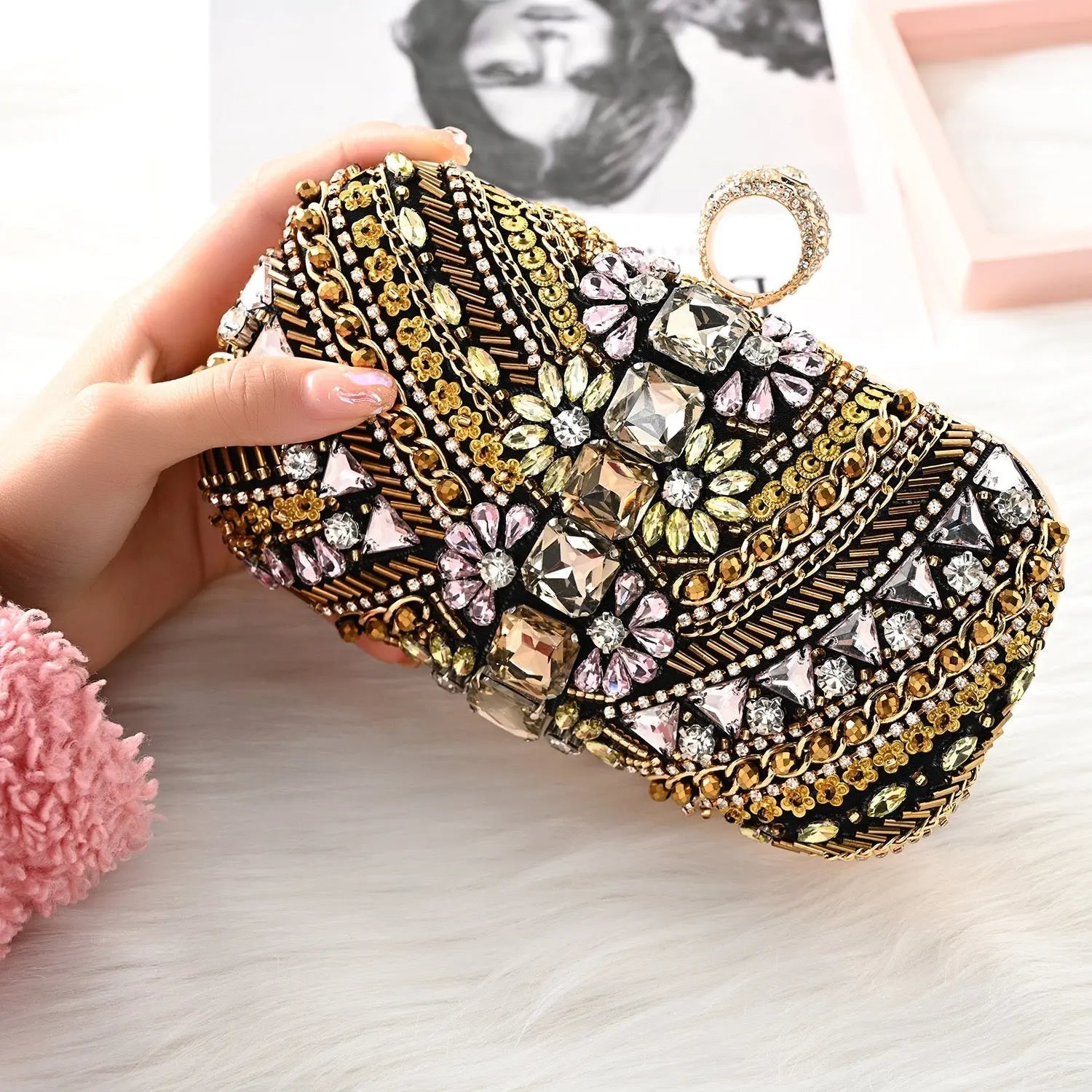 Amara | Hand - Beaded Bohemian Luxe Evening Clutch – Artful Elegance - in Brown | Arvea Bags