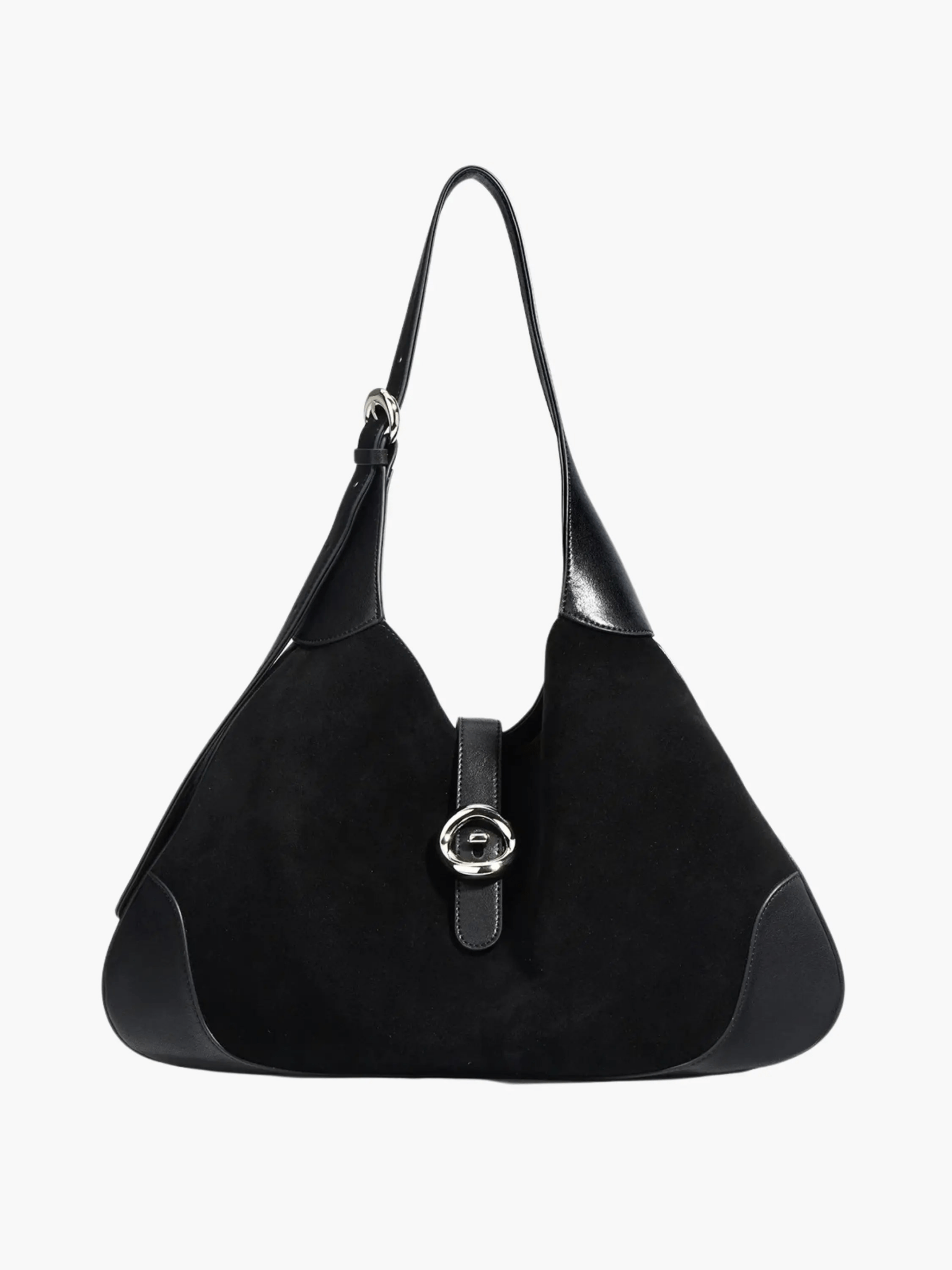 Amara | Luxe Suede & Leather Shoulder Bag – Timeless Elegance - in Black | Arvea Bags