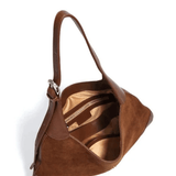 Amara | Luxe Suede & Leather Shoulder Bag – Timeless Elegance - in Dark Brown | Arvea Bags