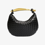 Amara Woven Leather Handbag – Sculptural Handle Designer - Inspired Bag - in Black | Arvea Bags