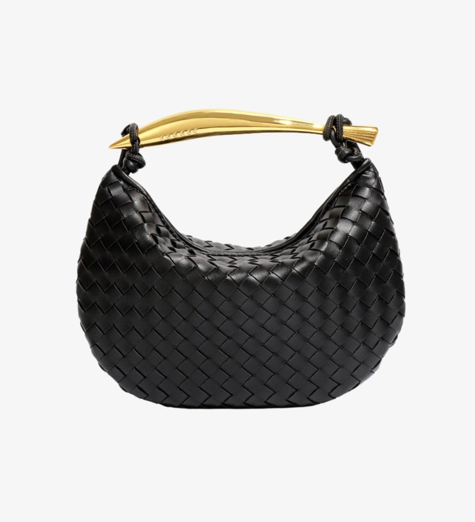 Amara Woven Leather Handbag – Sculptural Handle Designer - Inspired Bag - in Black | Arvea Bags