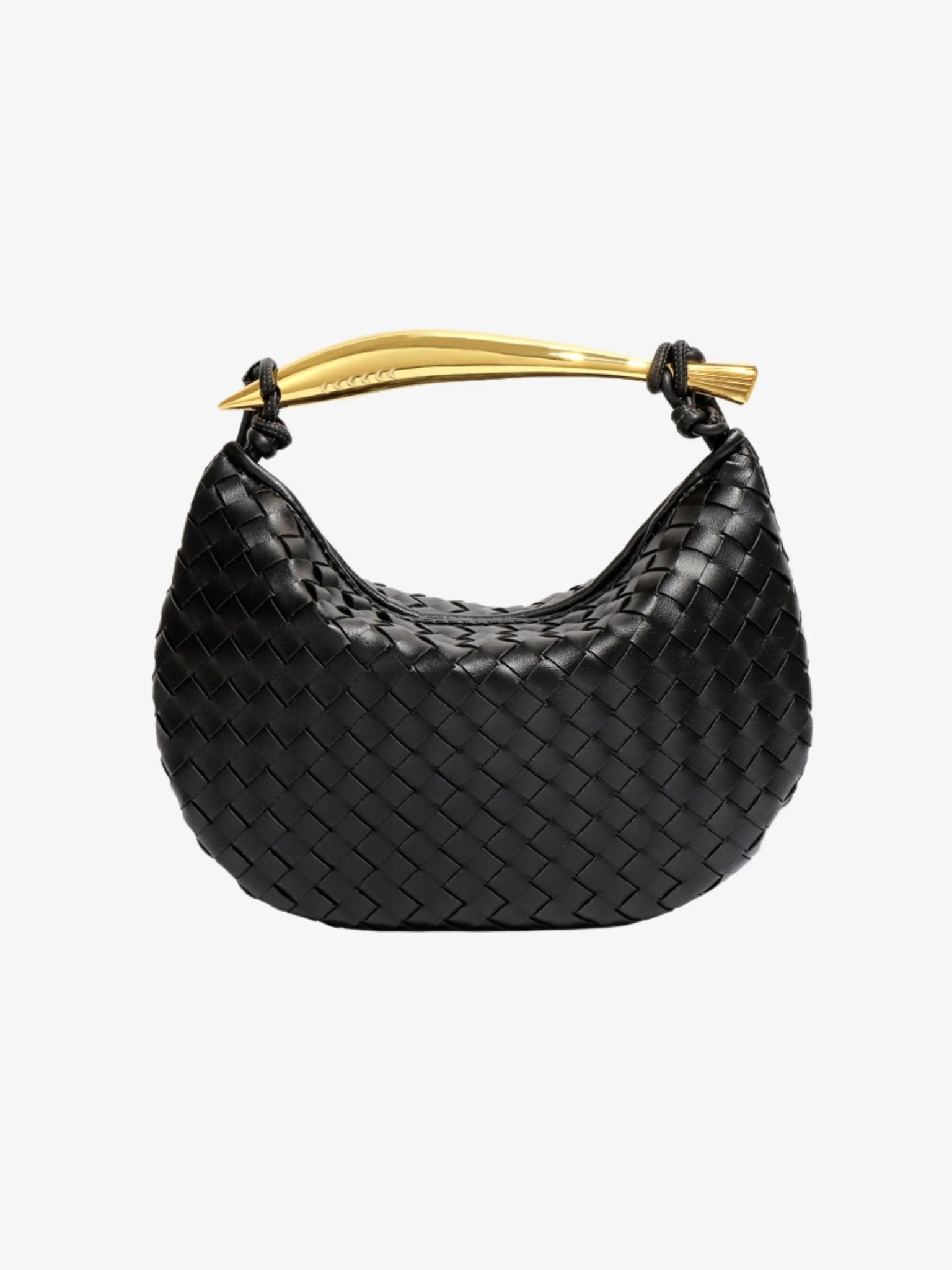 Amara Woven Leather Handbag – Sculptural Handle Designer - Inspired Bag - in Black | Arvea Bags