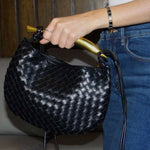 Amara Woven Leather Handbag – Sculptural Handle Designer - Inspired Bag - in Brown | Arvea Bags