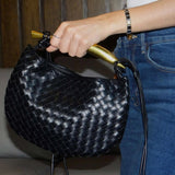 Amara Woven Leather Handbag – Sculptural Handle Designer - Inspired Bag - in Brown | Arvea Bags
