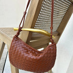 Amara Woven Leather Handbag – Sculptural Handle Designer - Inspired Bag - in Brown | Arvea Bags