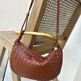 Amara Woven Leather Handbag – Sculptural Handle Designer - Inspired Bag - in Brown | Arvea Bags
