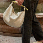 Amara Woven Leather Handbag – Sculptural Handle Designer - Inspired Bag - in Brown | Arvea Bags