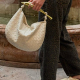Amara Woven Leather Handbag – Sculptural Handle Designer - Inspired Bag - in Brown | Arvea Bags