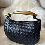 Amara Woven Leather Handbag – Sculptural Handle Designer - Inspired Bag - in Brown | Arvea Bags