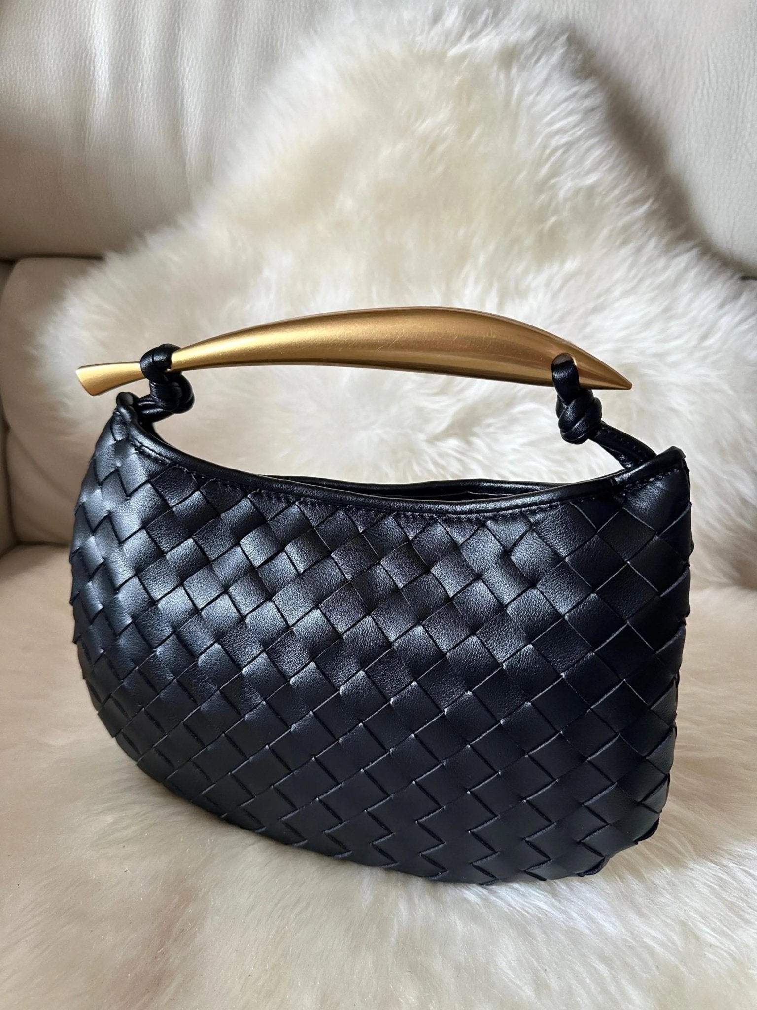 Amara Woven Leather Handbag – Sculptural Handle Designer - Inspired Bag - in Brown | Arvea Bags