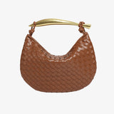 Amara Woven Leather Handbag – Sculptural Handle Designer - Inspired Bag - in Brown | Arvea Bags