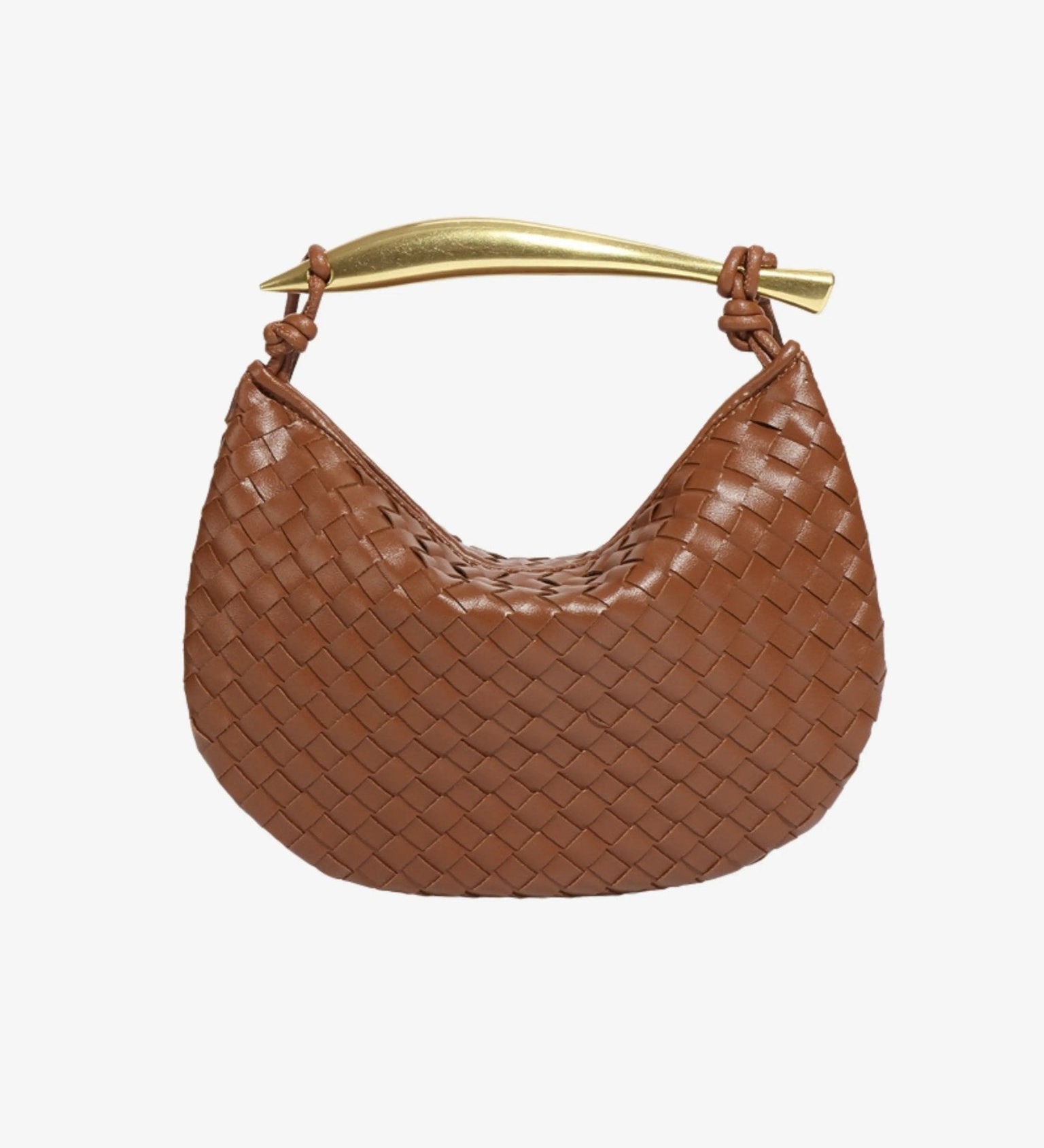 Amara Woven Leather Handbag – Sculptural Handle Designer - Inspired Bag - in Brown | Arvea Bags