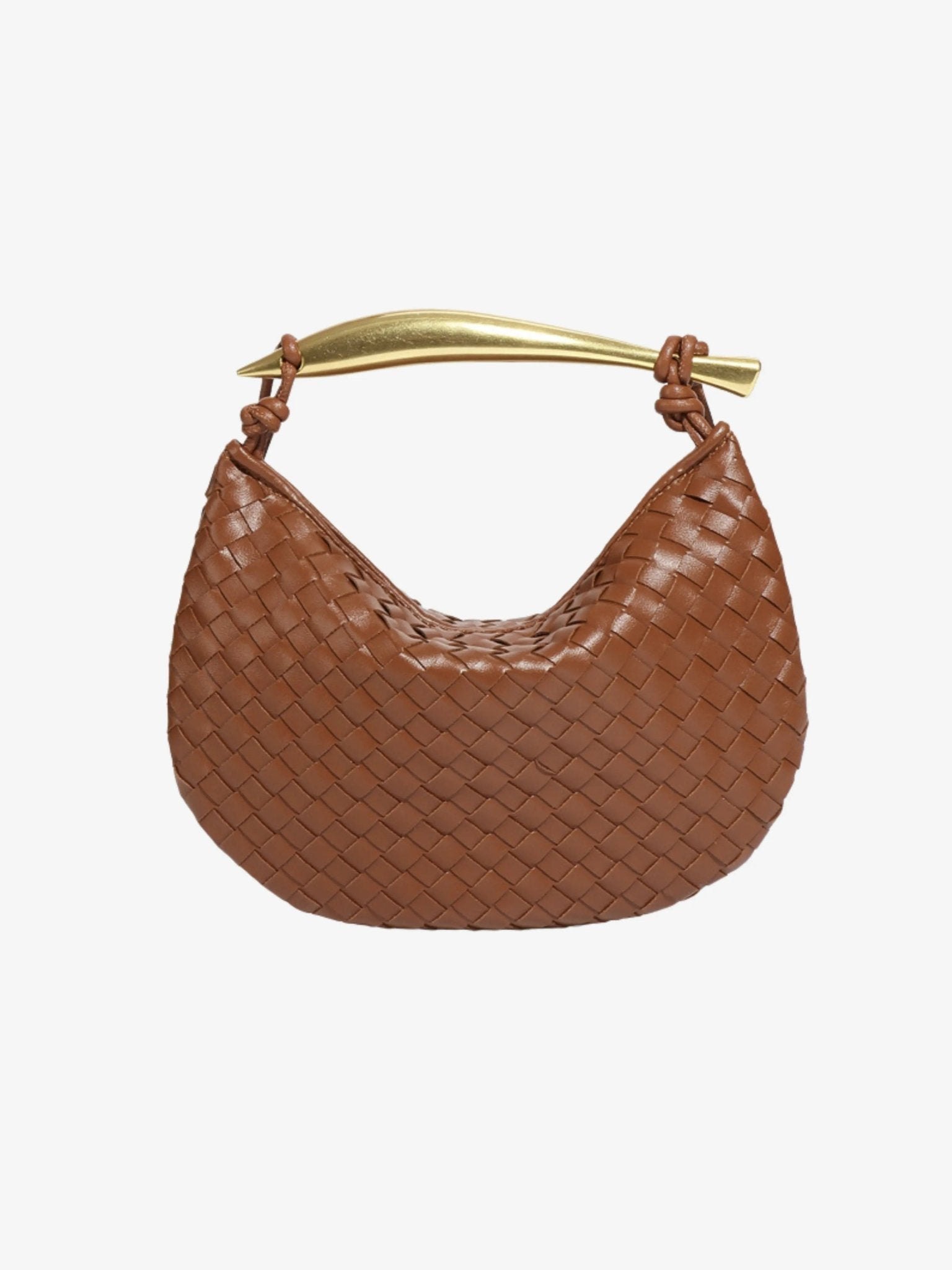 Amara Woven Leather Handbag – Sculptural Handle Designer - Inspired Bag - in Brown | Arvea Bags