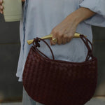 Amara Woven Leather Handbag – Sculptural Handle Designer - Inspired Bag - in Brown | Arvea Bags