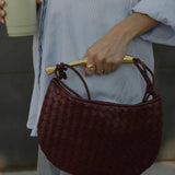Amara Woven Leather Handbag – Sculptural Handle Designer - Inspired Bag - in Brown | Arvea Bags