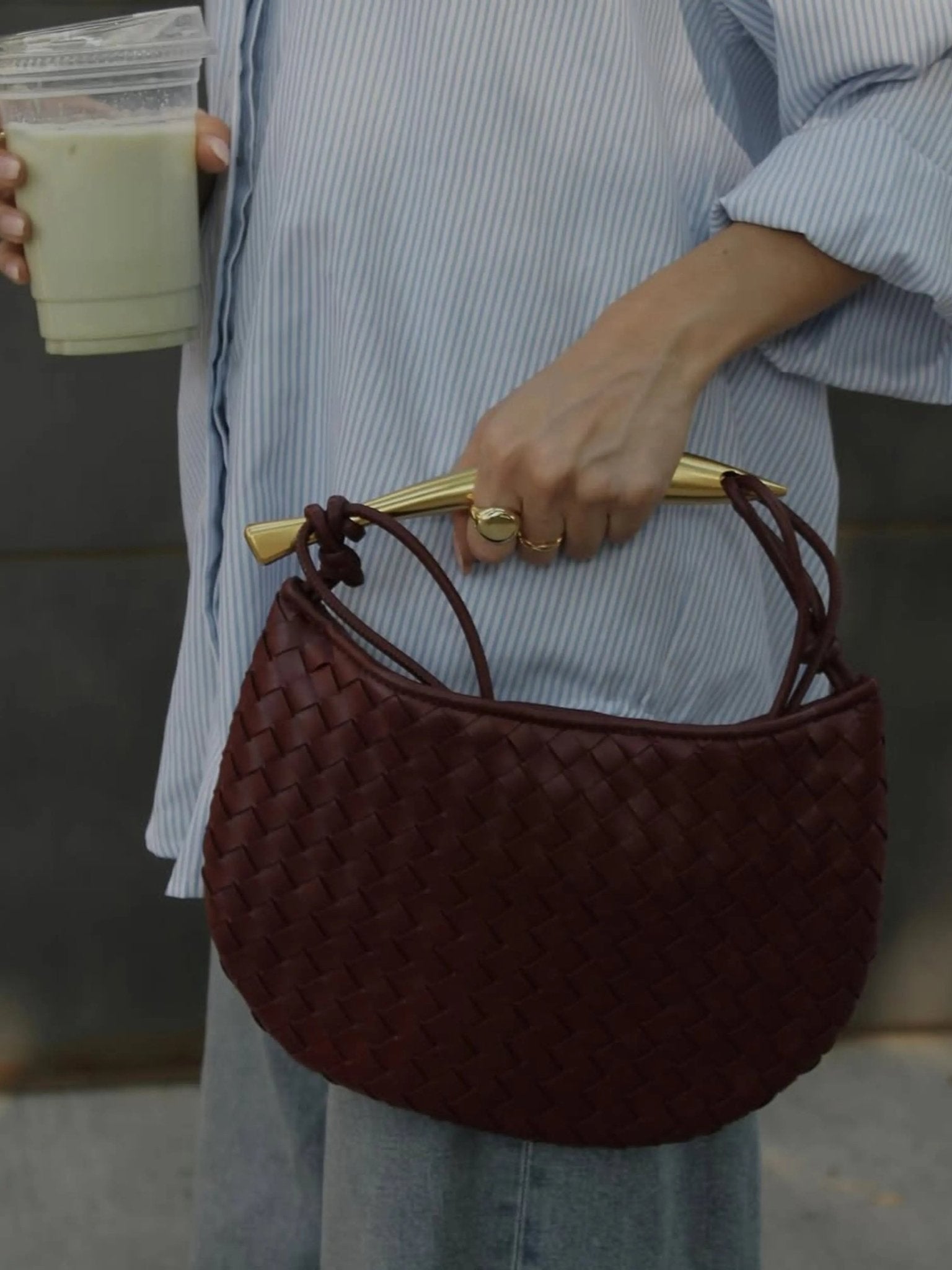 Amara Woven Leather Handbag – Sculptural Handle Designer - Inspired Bag - in Brown | Arvea Bags