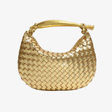 Amara Woven Leather Handbag – Sculptural Handle Designer - Inspired Bag - in Gold | Arvea Bags