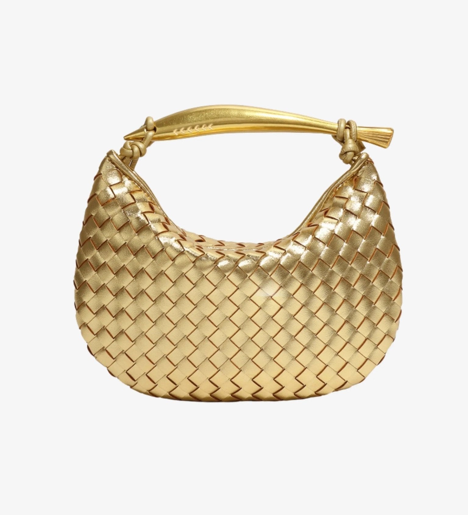 Amara Woven Leather Handbag – Sculptural Handle Designer - Inspired Bag - in Gold | Arvea Bags