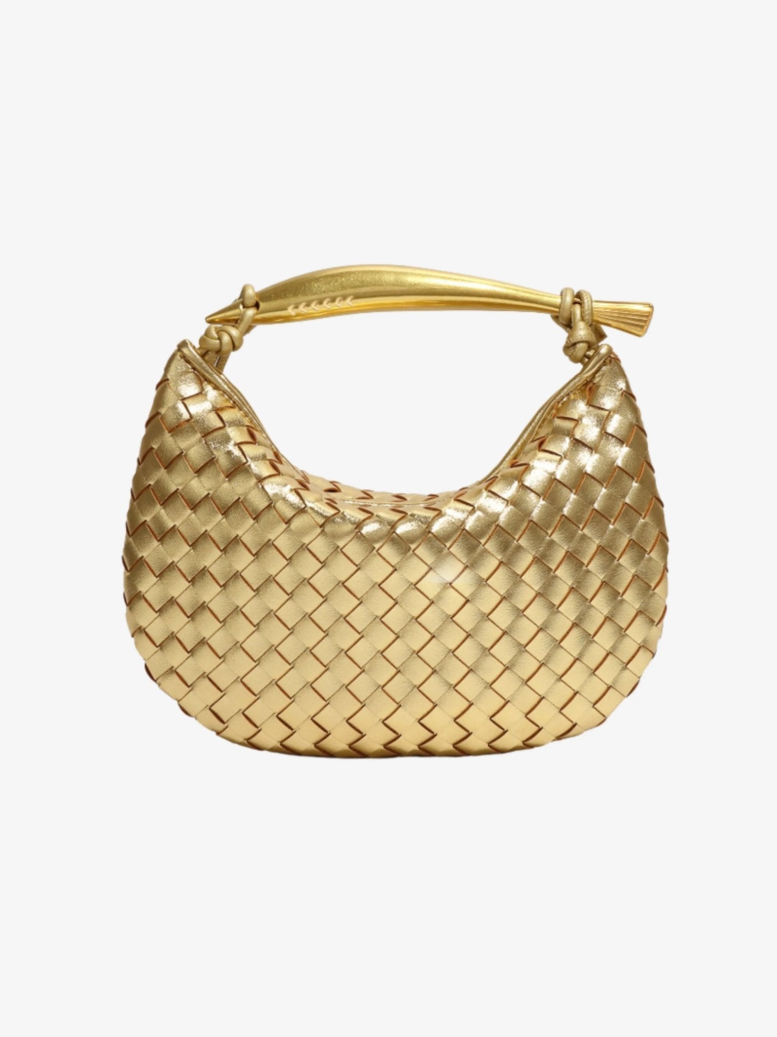 Amara Woven Leather Handbag – Sculptural Handle Designer - Inspired Bag - in Gold | Arvea Bags